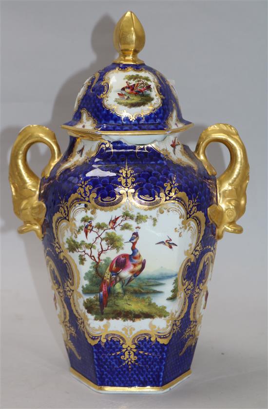 A Chamberlains Worcester scale blue vase and cover (a.f.)